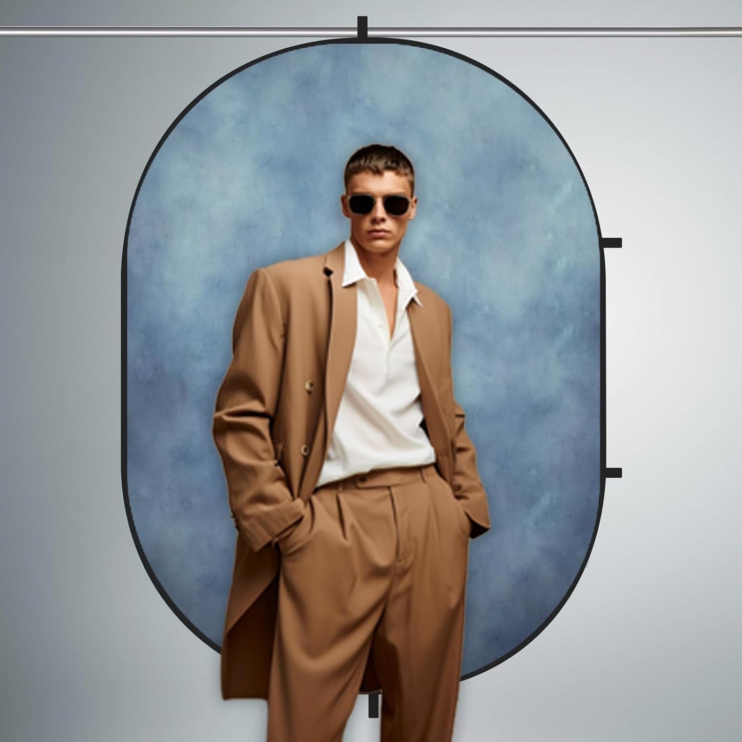 Kate 5x6.5ft(1.5x2m) Collapsible Backdrop Blue Brown Texture Folding Double Sided Backgrounds for Photo, Video Meetings, Live Streaming