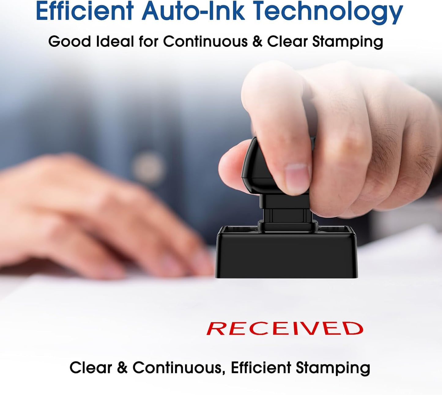Received Stamp Self Inking for Office, Accounts Payable, Retail Use, Business. Auto-Ink Technology, Clear & Continuous, Efficient Stamping - Bright Red Ink