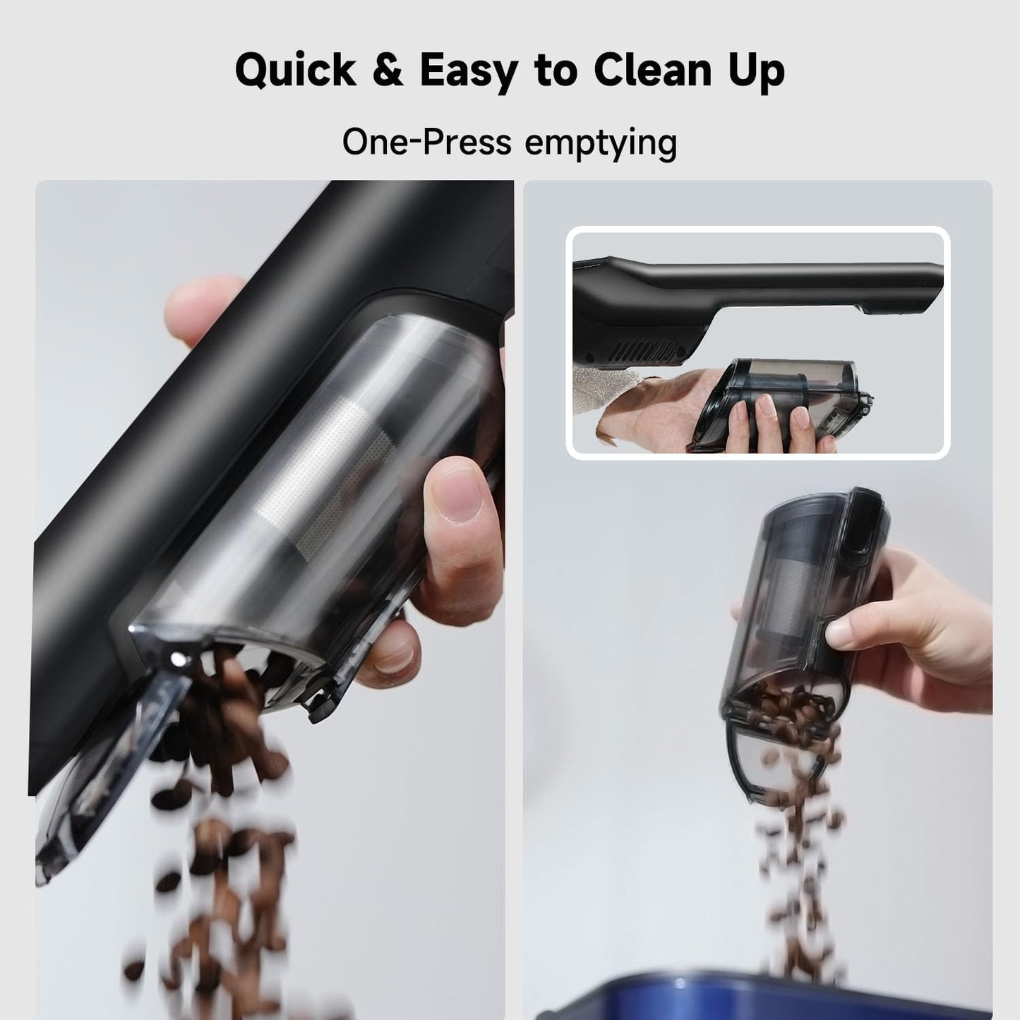 Cordless Handheld Vacuum, Car Vacuum Cleaner with Charging Dock, 23Kpa High Powerful HandHeld Vacuum with 250ML Dust Cup, 2-in-1 CreviceTool, Lightweight Vacuum Cleaner for Pet, Car, Office, Home