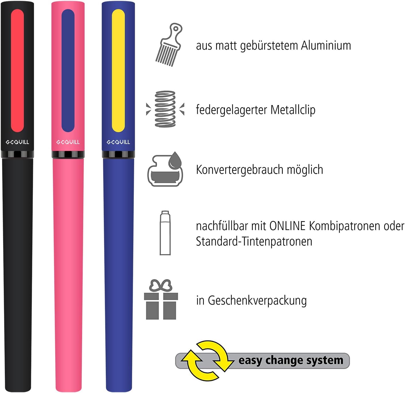 GC QUILL Calligraphy Pens Set 64pcs - Calligraphy Fountain Pen Set with 3 Fountain Pens, 7 Varied Nibs, 54 Ink Cartridges(10 Colors) - Writing, Drawing and Calligraphy Practice for beginner GC-F354