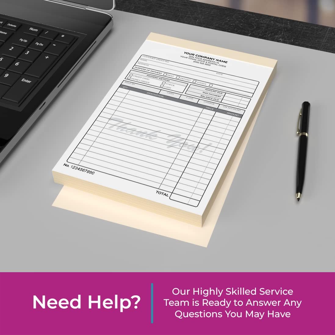Custom 5.5" x 8.5" Carbonless NCR Books in 2-Part Duplicate Invoices, Receipts, Work Orders, Sales Orders, Purchase Orders, Estimates, Quote Forms with Your Company/Business Name (100 Sets)