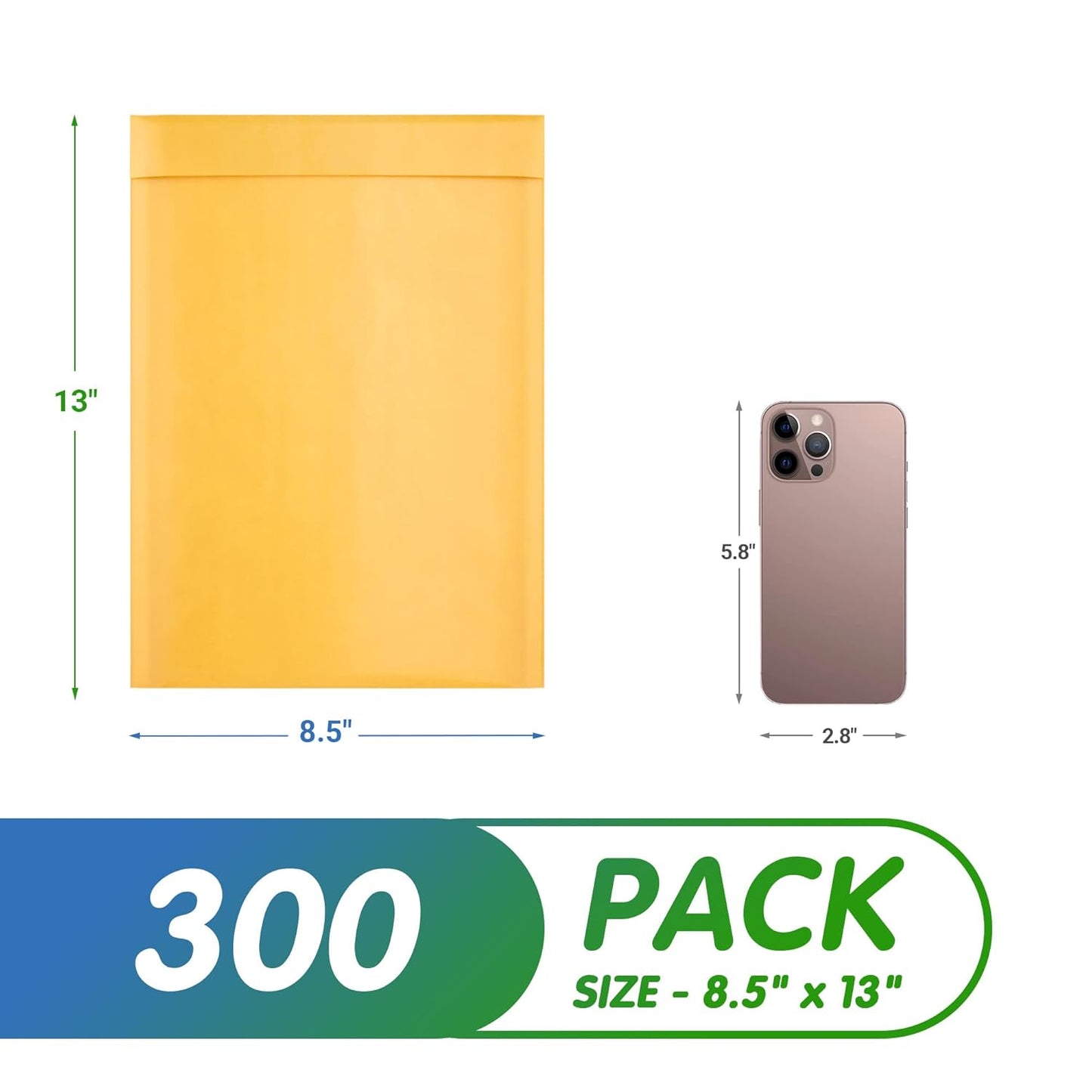 Yellow Kraft Bubble Mailer Envelopes, 8.5 x 13 Inches. 300 Pack Mail Padded Envelopes Self Seal. Waterproof Kraft Bubble Mailers. Tear-Resistant Mailing Envelope Padded. Sturdy Paper Mailer
