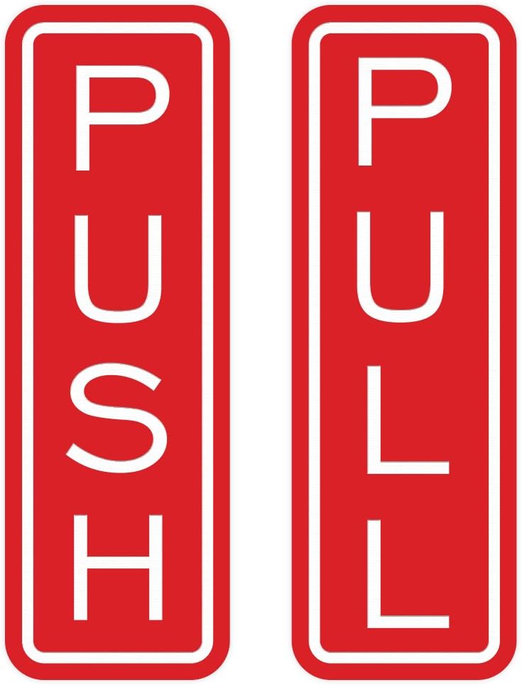 All Quality Classic Vertical Push Pull Door Signs - Great for Glass Doors | Professional Looking Signs | Easy Installation Includes Double-Sided Foam Adhesive Tape (Red) - Small (1 Pack)