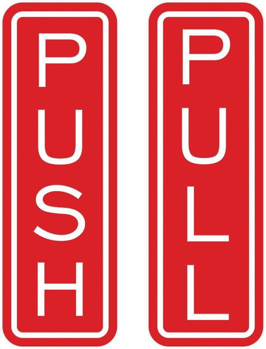 All Quality Classic Vertical Push Pull Door Signs - Great for Glass Doors | Professional Looking Signs | Easy Installation Includes Double-Sided Foam Adhesive Tape (Red) - Large (1 Pack)