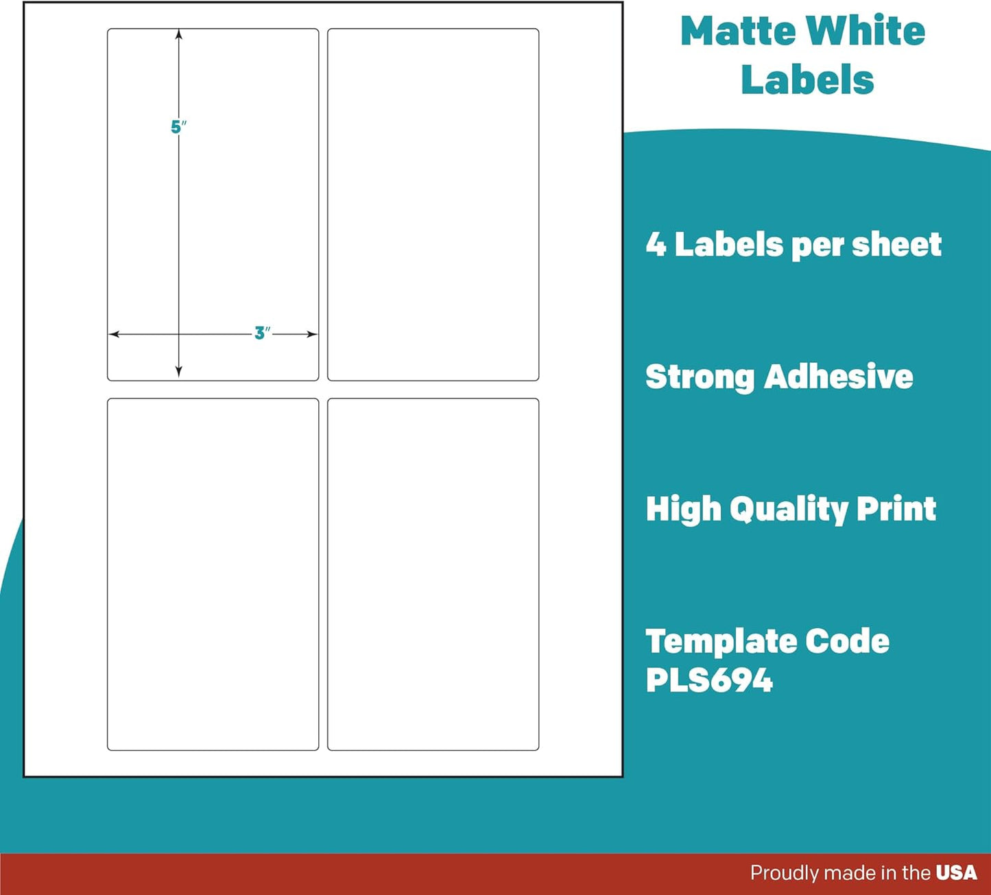Premium Label Supply White Sticker Labels – 3" x 5" – Laser/Inkjet Compatible – (4 per Sheet), 500 Sheets – 2000 Total Adhesive Labels