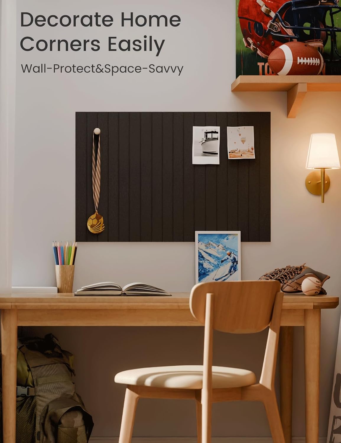 Felt Bulletin Board Tiles -28"x18" with 40 Adhesive Tabs, Cork Board Alternative for Office Decor, Push Pin Board Wall Organizer 6-Pack (Black)