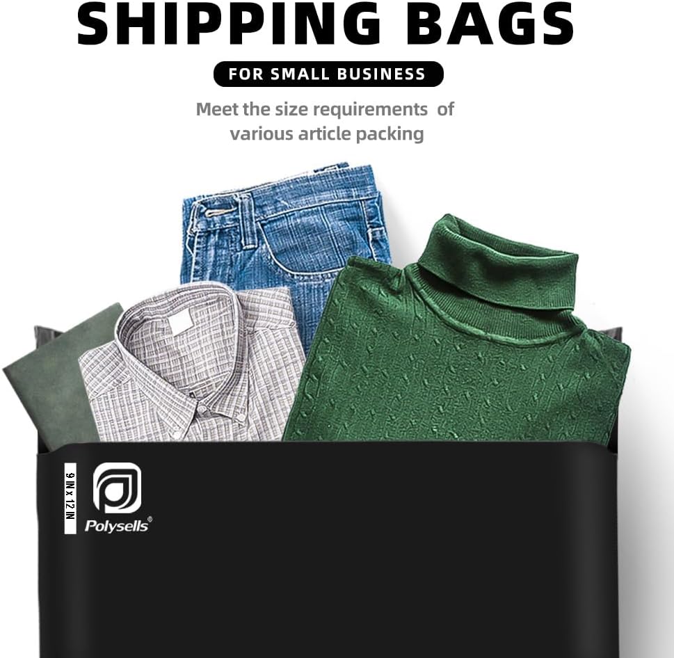 POLYSELLS 100 pcs 9x12 Inches Black Poly Mailers Shipping Envelopes, Strong Adhesive Sealing, Waterproof, and Tear-resistant Postal Mailing Bags for Clothing, Books, and Accessories