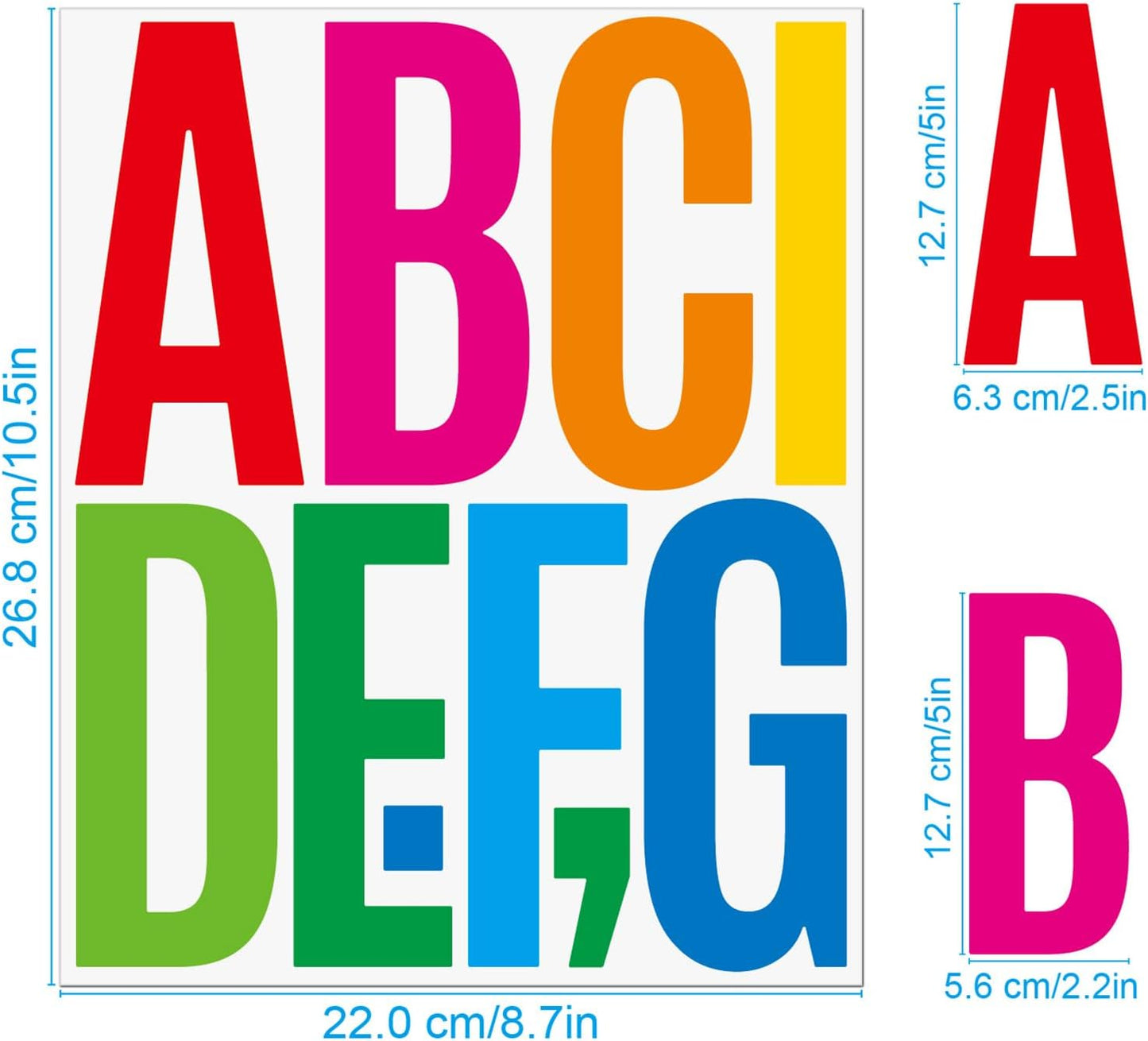 305 Pcs Waterproof 5" Vinyl Alphabet & Number Stickers - Self-Adhesive for Mailboxes, Windows, Doors, Signs, Vehicles, and More (Colored, 5 Inch)