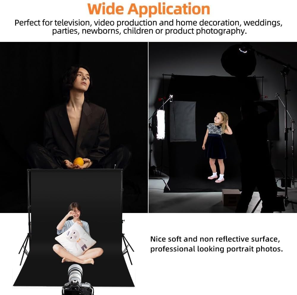 Black Backdrop for Photoshoot, 5x6.5ft Black Photo Backdrop Background, 1.5x2m Collapsible Black Fabric Backdrop Curtain, Portrait Black Back Drop Cloth, Content Creator Backdrops for Video Recording