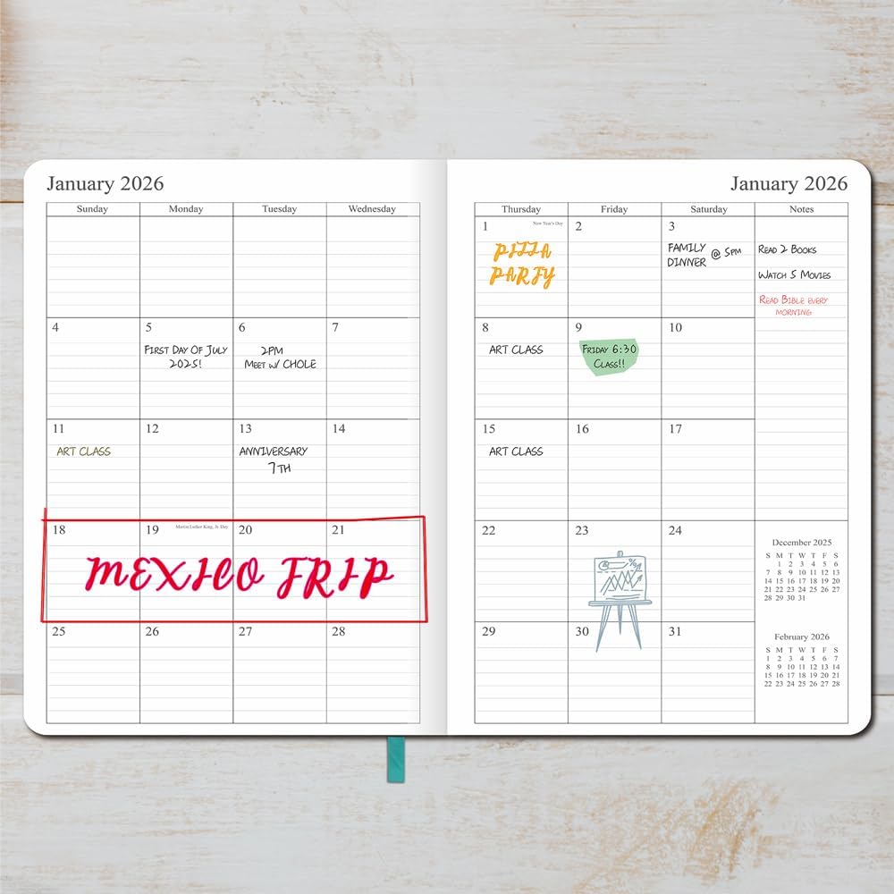 2025-2026 Planner - Weekly and Monthly Planner, Oct 2025 to Dec 2026, Vegan Leather Cover, Elastic Closure, 7”x9.25”, Teal
