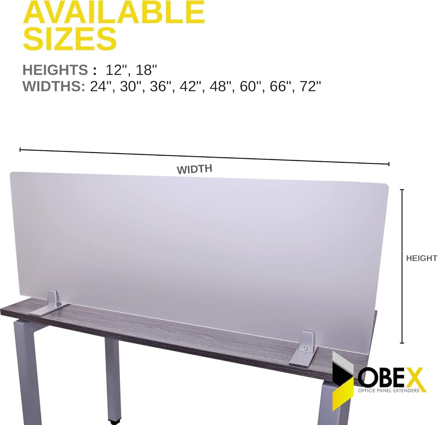 OBEX Acrylic Free Standing Screen, Divider for Desk Privacy Home & Office Partitions for Table Top Workstation, Portable Cubicle Panel for Work, 24" x 48", Frosted