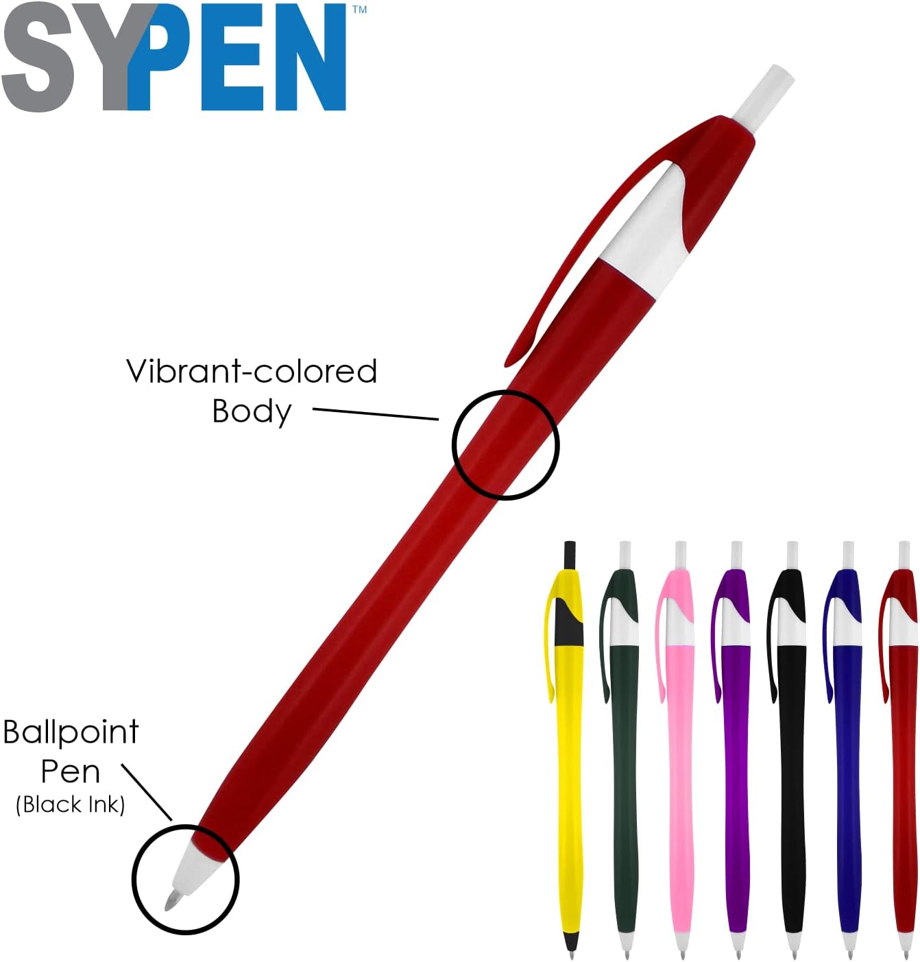 SyPen Personalized Pens With your Custom Logo or Text-500 Pack Bulk-for Businesses, Parties, and Events, Custom Printed Slim Ballpoint Click Pens, Black Barrel Color, Black Ink