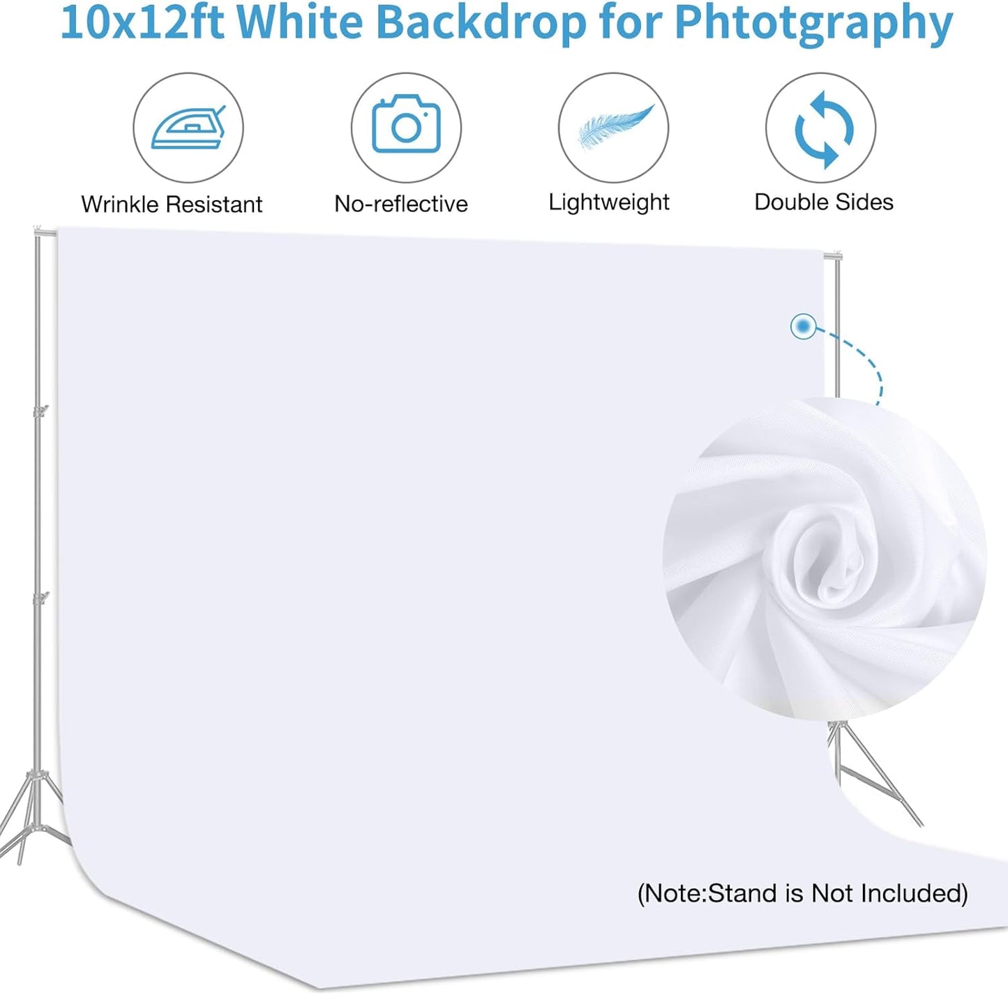 Aimosen 10 X 12 FT Large White Backdrop Background for Photography, Pure White Screen for Zoom Meeting, Polyester Cloth Fabric Curtain, Chromakey Video Photoshoot Studio YouTube Conference Streaming