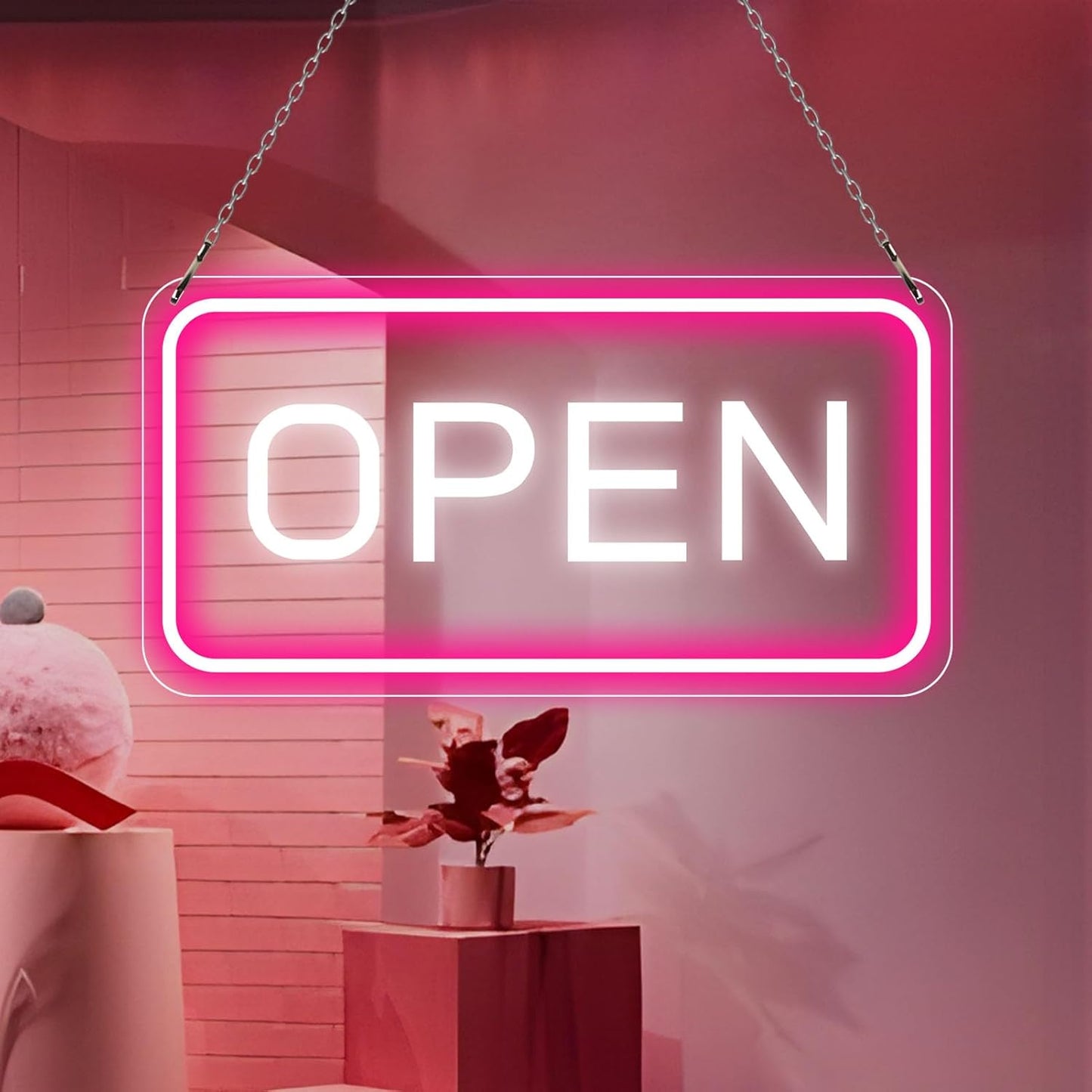 Neon Open Sign - 16''x 9'' LED Sign, Super Bright Pink & White Neon Light, ON/OFF Switch & Adapter, Perfect for Window, Party, Wall, Door, Coffee, Salon, Club, Hotel