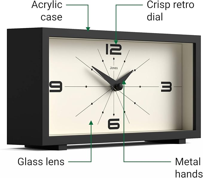JONES CLOCKS® Odeon Desk Clock | Modern Rectangular Design | Black | Stylish - Image 6