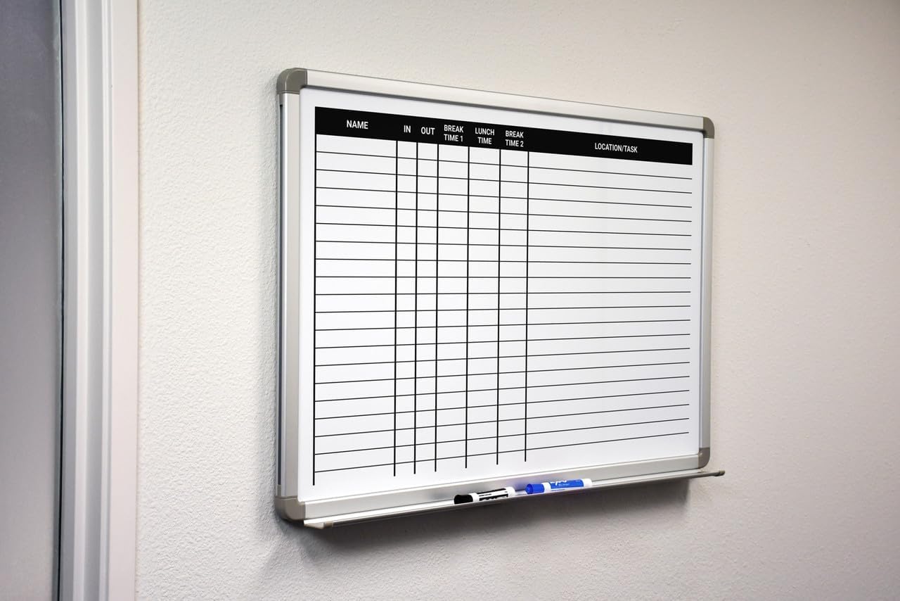 Lunch and Break in/Out Dry-Erase Scheduling Whiteboard 36" x 24"