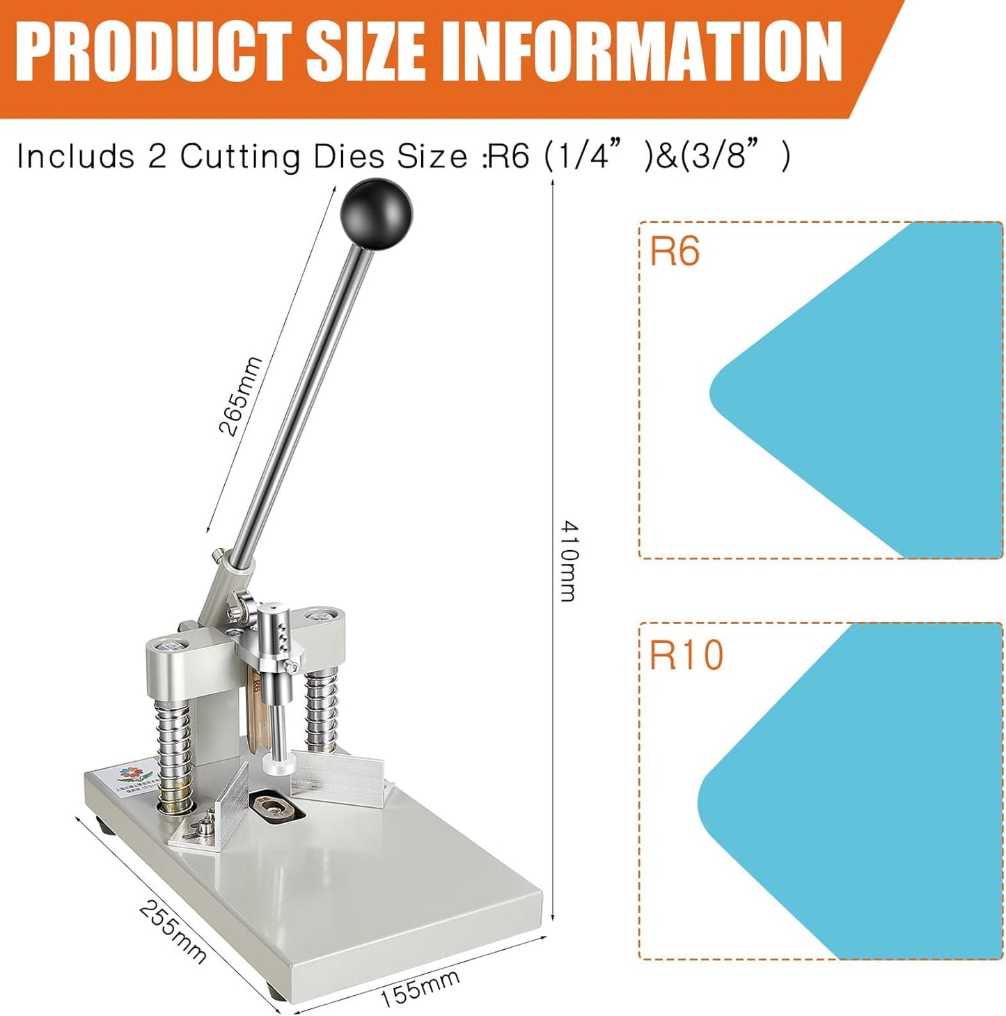 WILLBOND Corner Rounder Paper Punch Cutter Machine Heavy Duty with R6mm R10mm Interchangeable Dies Metal Corner Rounder Punch for Laminate, Office, Business, Heavy Cardstock, Plastic, Aluminum Sheet