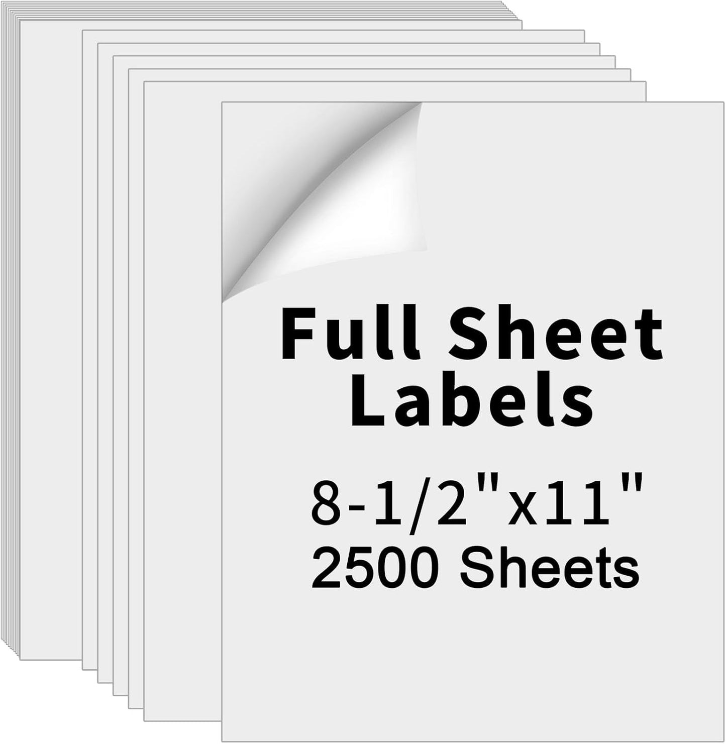 8.5" x 11" Full Sheet Label Sticker Paper for Laser & Inkjet Printers,Self Adhesive Full Page Shipping Labels,Printable White Matte Mailing Label Stickers(2500 Sheets,2500 Labels)