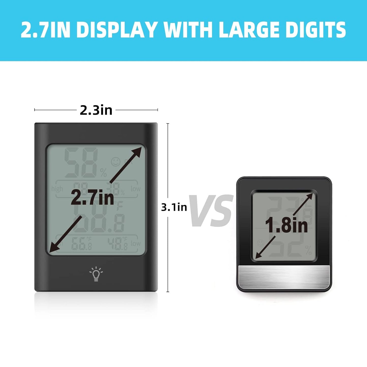 2.7in Indoor Digital Thermometer Temperature Gauge Humidistat Hygrometer with MAX & MIN Humidity and Temperature Records