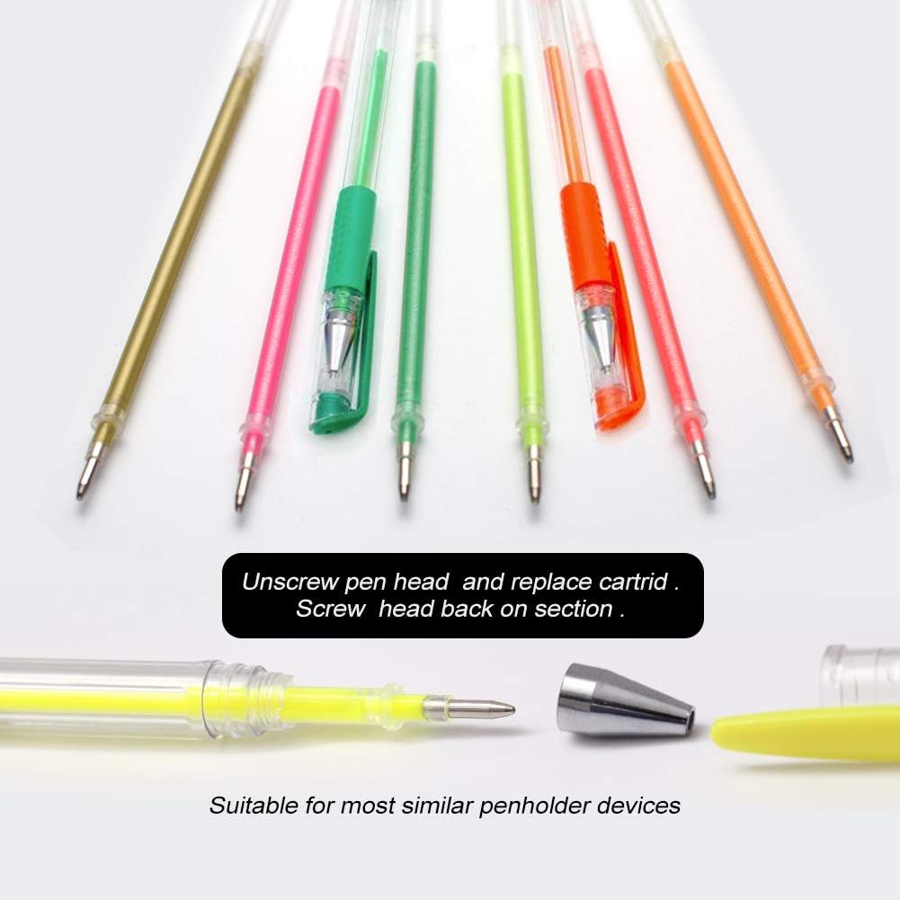 200 Colors Gel Pen Ink Refills, Glitter Neon Gel Ink Pens Refills Replace Cartridges for Adult Coloring Books Journaling Women Gifts, No Repeats