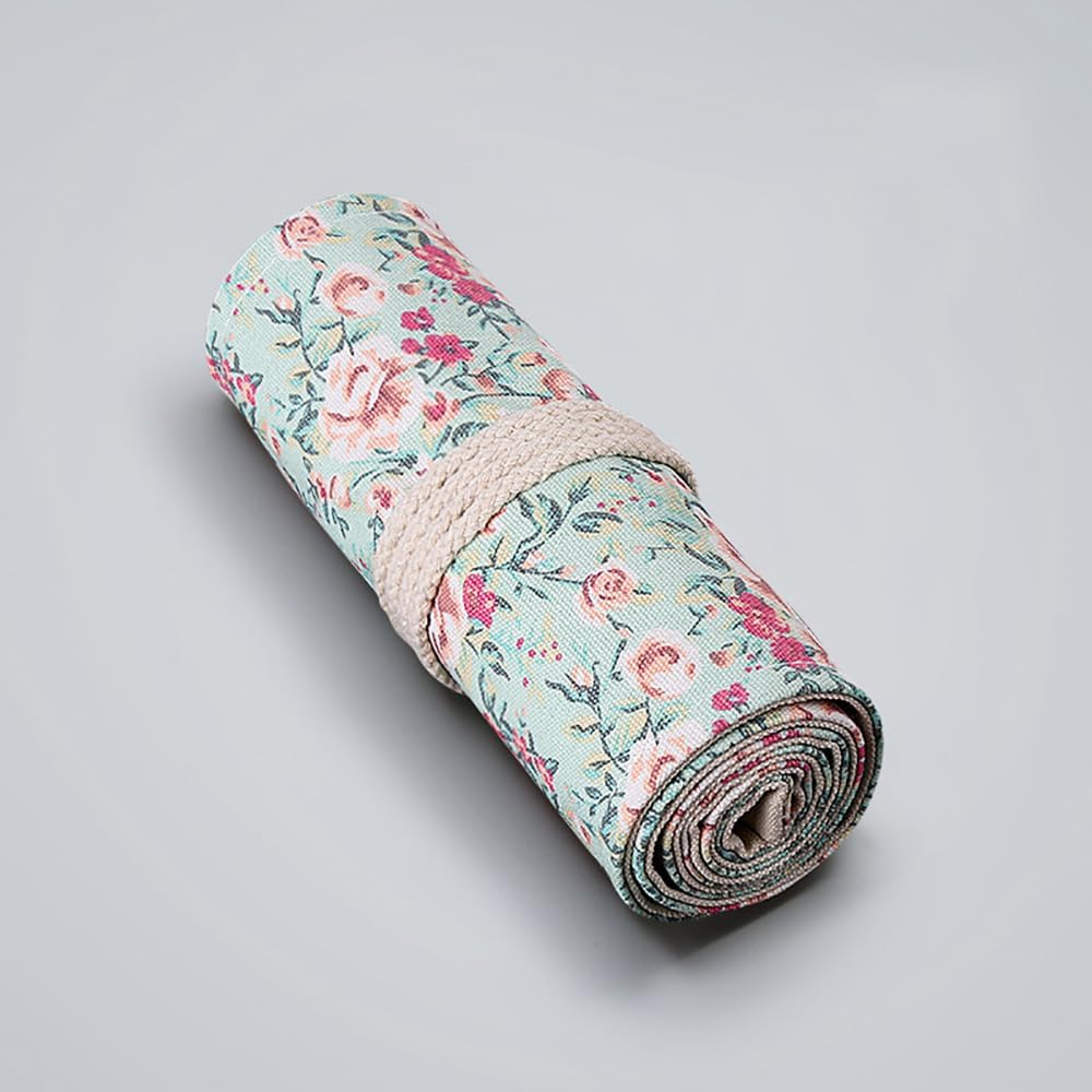 DIYOMR 24/36/72 Slots Pencil Wrap Pencil Rolls, Artist Colored Pencils Roll Up Bag Short Brushes Pouch Case Pencils Organizer for Drawing Coloring and Sketching (Small Floral, 72slots)