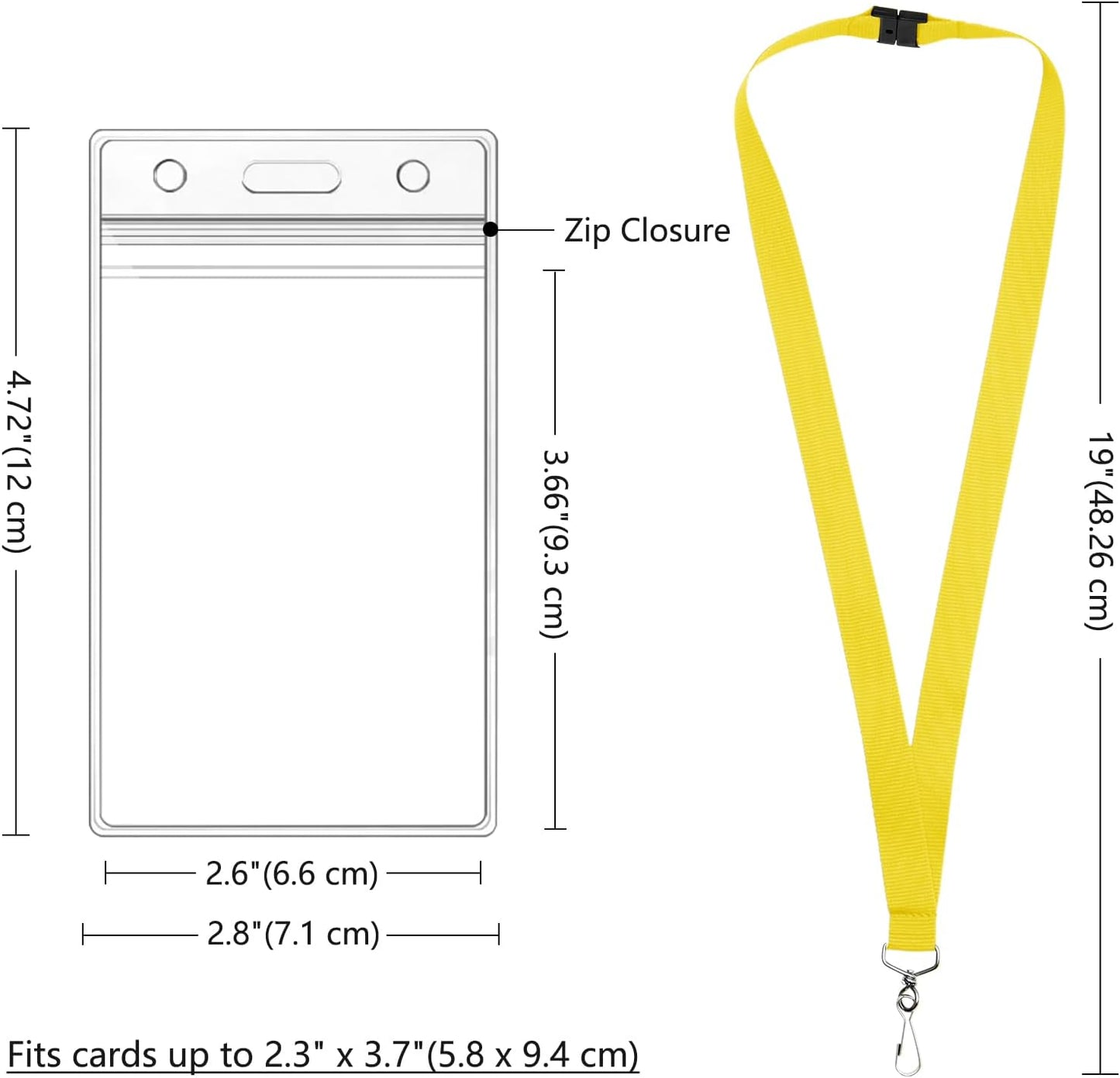 24-Pack Yellow Breakaway Lanyards with Waterproof Badge Holders, Metal Hook,Polyester Neck Straps for ID Cards, Events, Office, and Schools