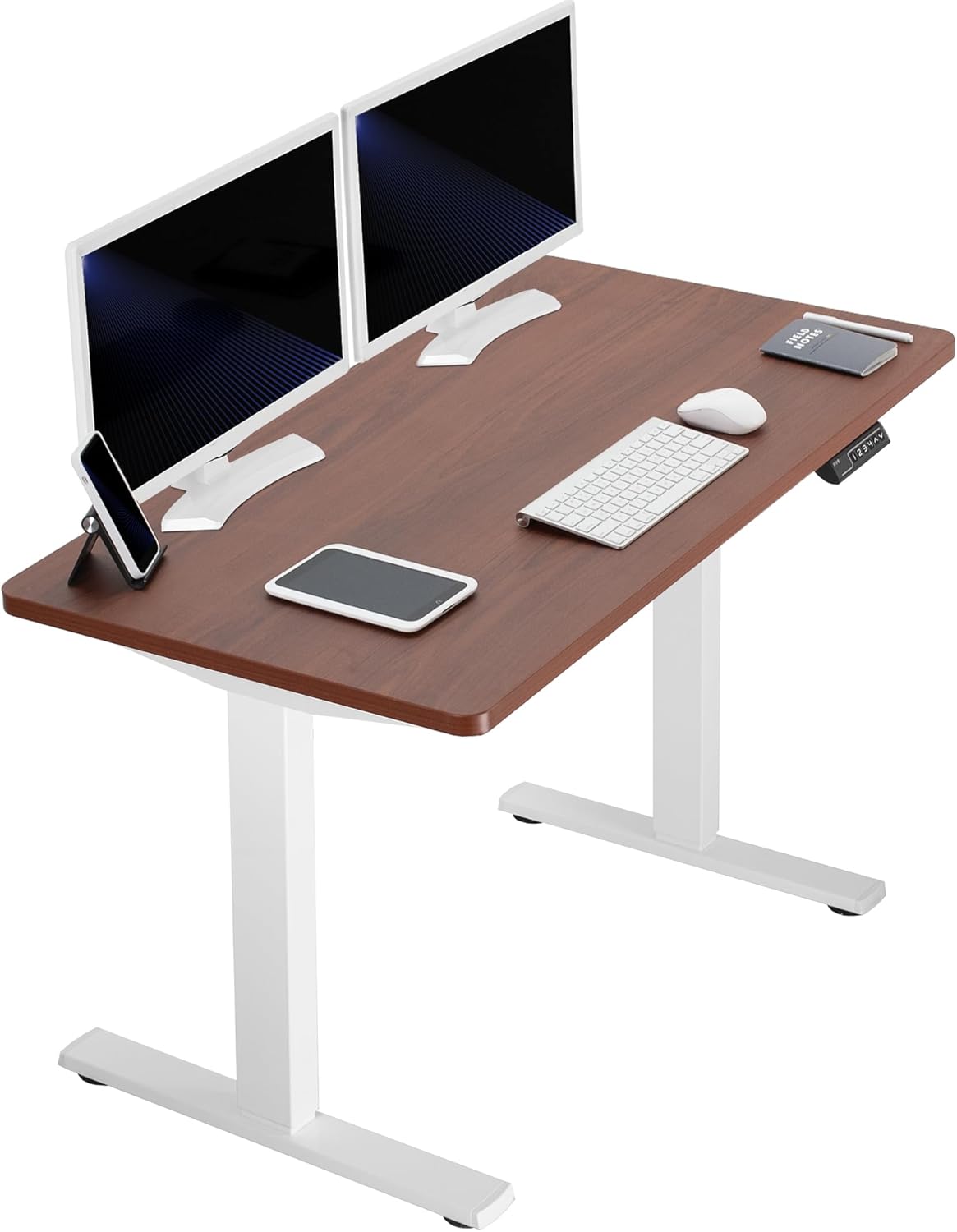 VIVO Electric 43 x 24 in Standing Desk, Memory Height Adjustment, 1B Series, One-Piece Dark Walnut Top, White Frame, DESK-KIT-1W4D