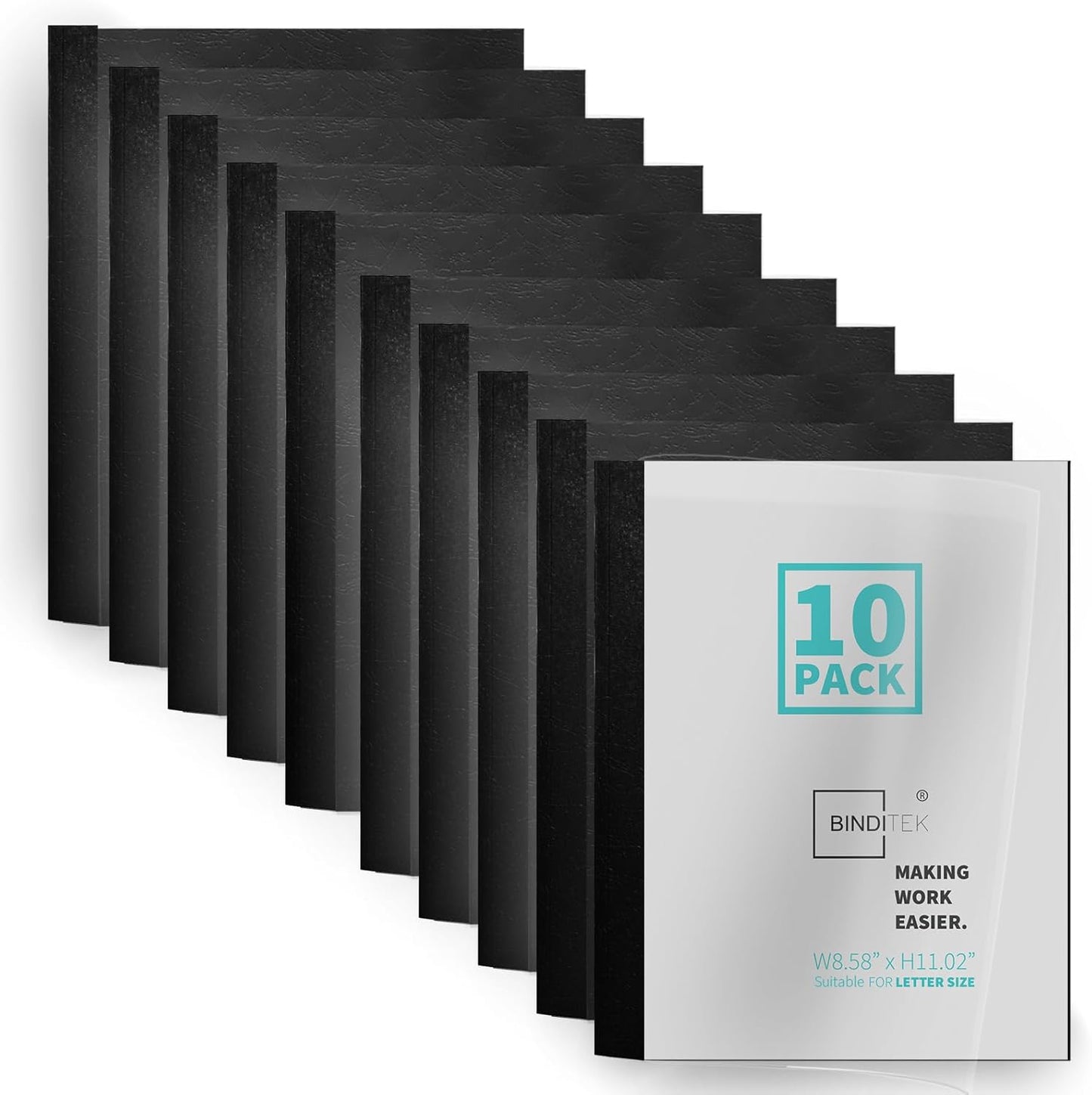 Binditek 10 Pack Thermal Binding Presentation Covers, 1/8 Inch Spine, Holds 30 Sheets, Ultra Clear Front Cover, Black Paper Back Cover, Letter Size, for Students and Coworkers