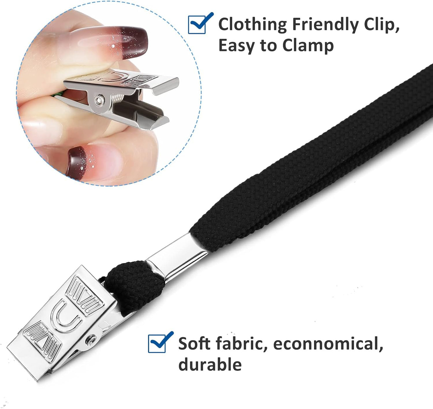 Marspark 200 Pcs Name Tag Lanyards with ID Holder Lanyards for ID Badges Resealable Flat Neck Name Tag with Clip Waterproof Plastic Clear Badges Bulk for School Office Supplies (Black)