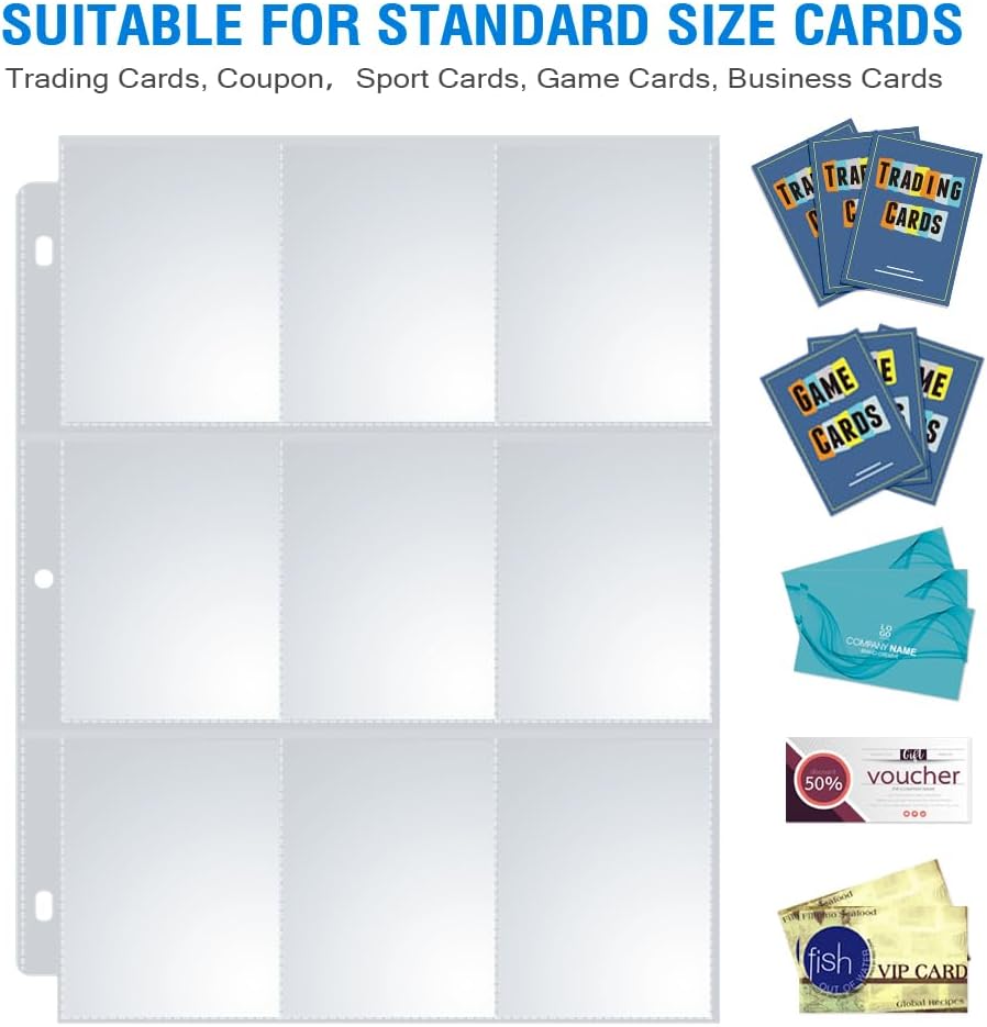 120 Pack 9 Pocket Page Protectors, Sooez Trading Card Sleeves for 3 Ring Binder, Baseball Cards Holder, Protective Pages Sheets for Binders Album, Fit for YuGiOh, MTG, Game, Business & Sports Cards