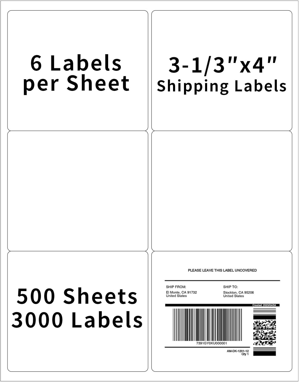 500 Sheets 3000 Labels Up Shipping Address Labels for Laser & Inkjet Printers, 3-1/3 6 per Page Printable Mailing Label, FBA Box Labels - Matte