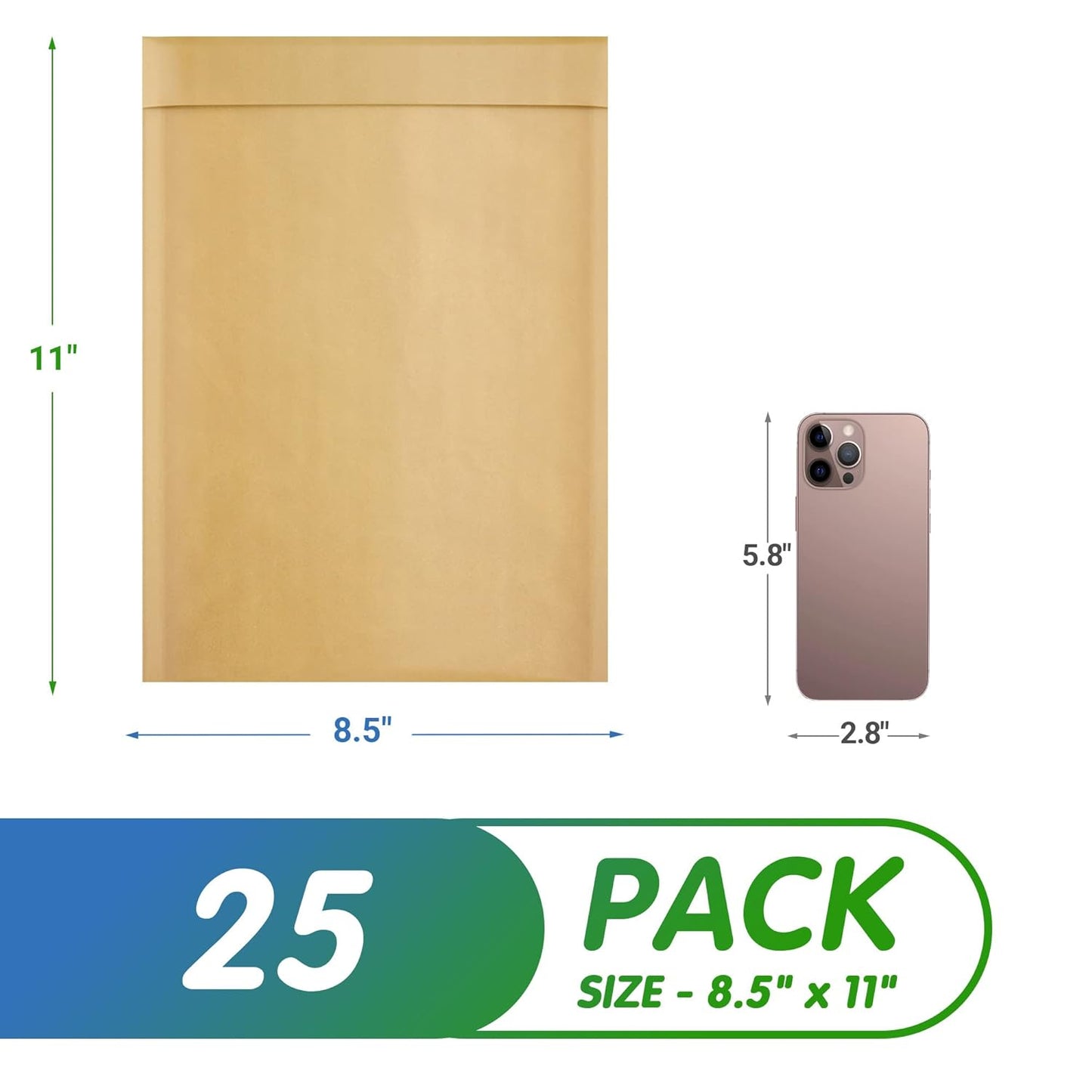 Natural Kraft Bubble Mailer Envelopes, 8.5 x 11 Inches. 25 Pack Mail Padded Envelopes Self Seal. Waterproof Kraft Bubble Mailers. Tear-Resistant Mailing Envelope Padded. Sturdy Paper Mailer
