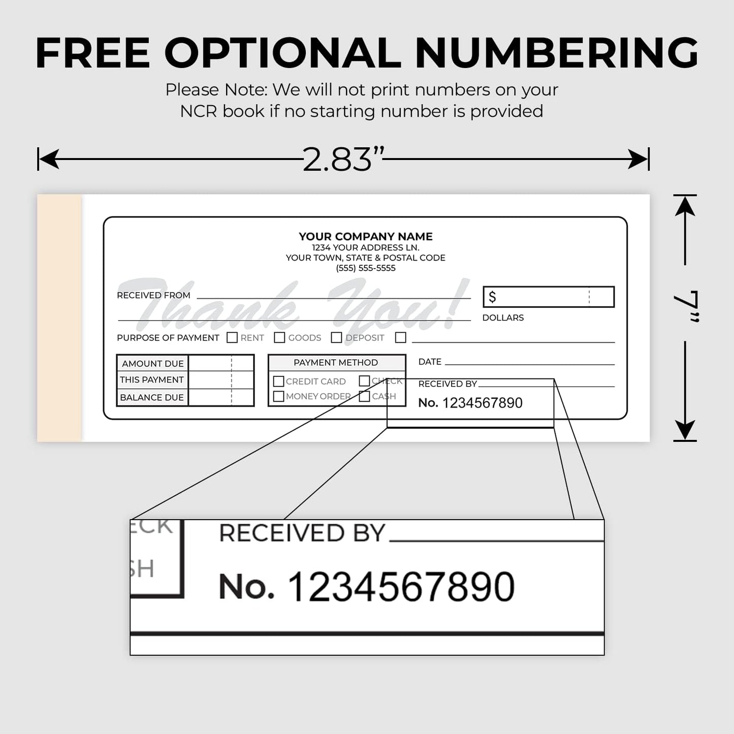 Custom 2.83" x 7" Carbonless NCR Books in 2-Part Duplicate Invoices, Receipts, Work Orders, Sales Orders, Purchase Orders, Estimates, Quote Forms with Your Company/Business Name (150 Sets)
