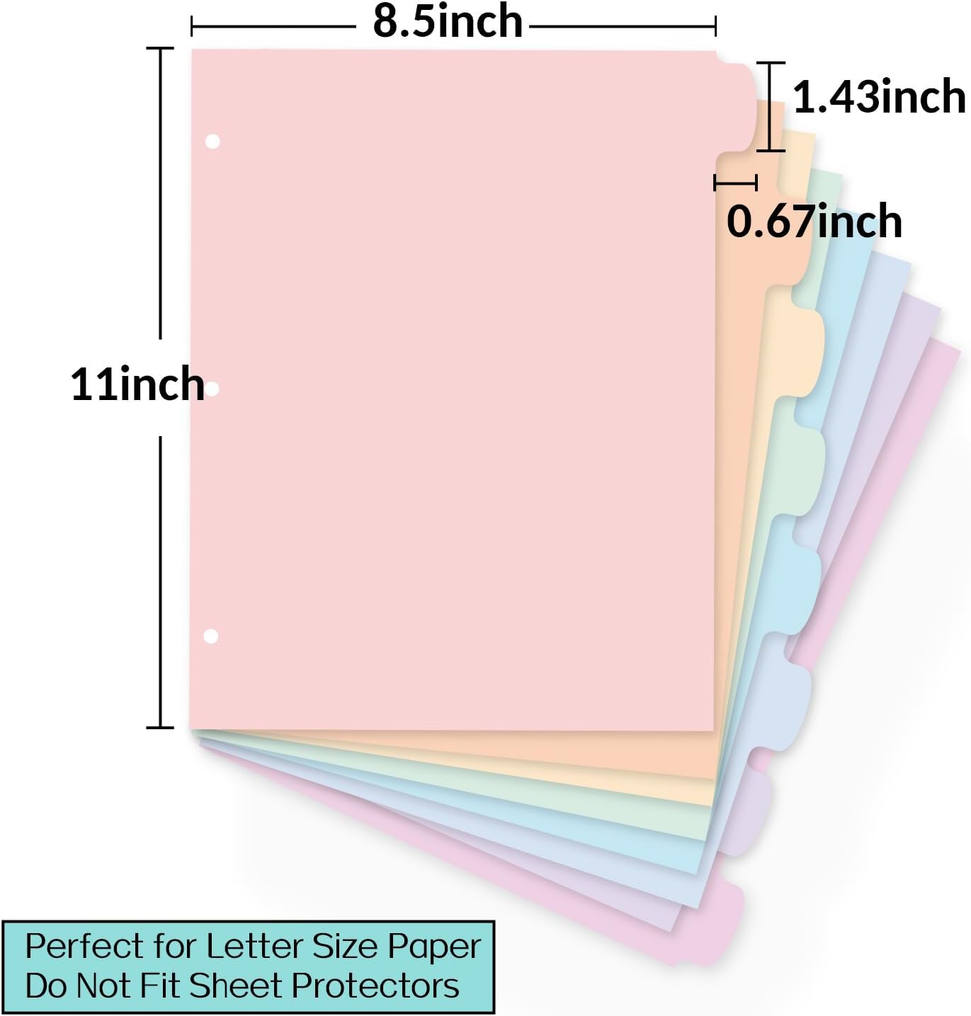 Sooez 8 Tabs Long-Lasting Plastic Write & Erase Large Tabs Dividers for 3 Ring Binder, Aesthetic Cute Pastels Binder Dividers for Student, Teacher, Office, Home Organizers, 6 Sets, Pastels Color