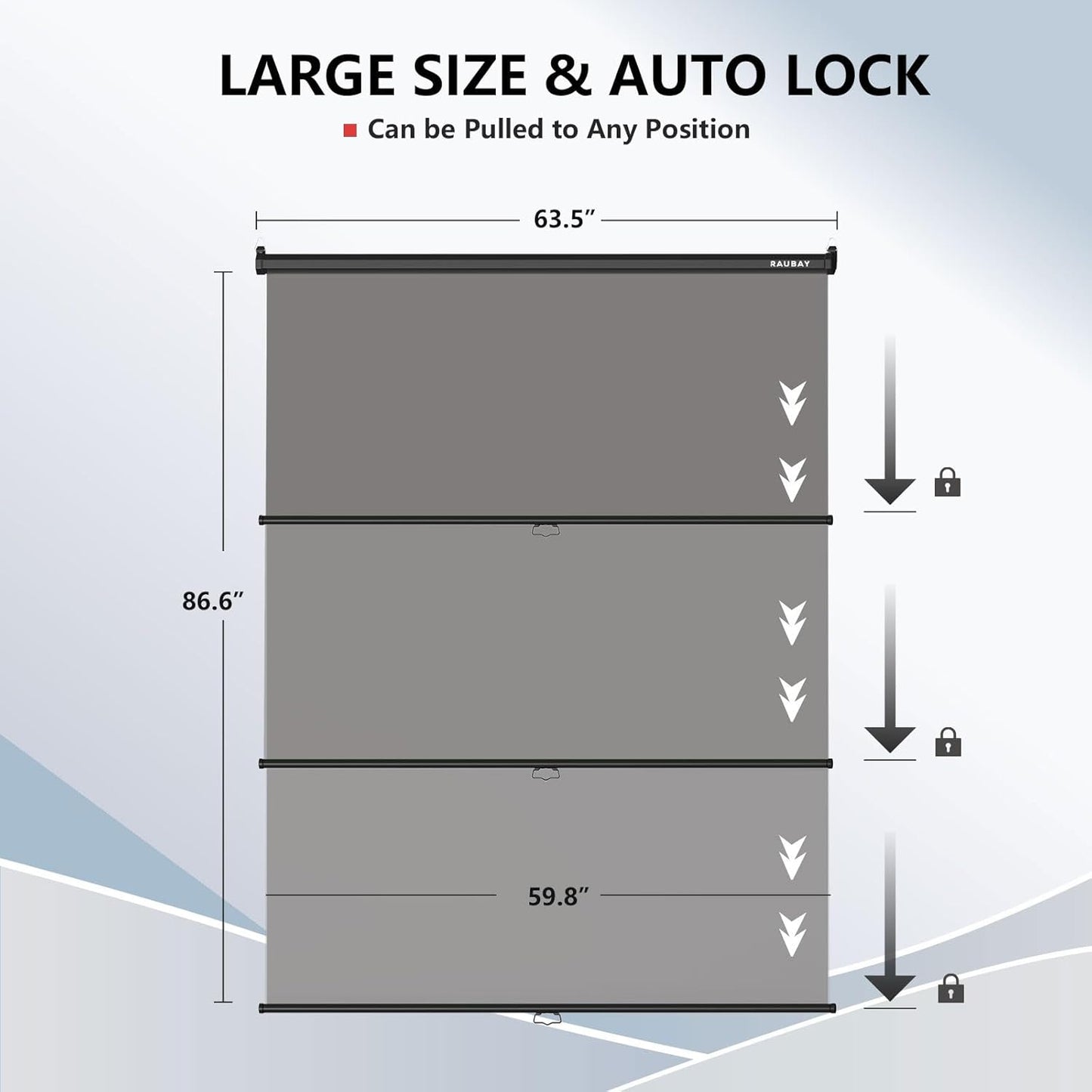 RAUBAY Retractable Pull Down Grey Screen Backdrop - 59.8" x 86.6" Collapsible Wall-Mount Background for Professional Video Production, Photography, TikTok and Video Conferencing