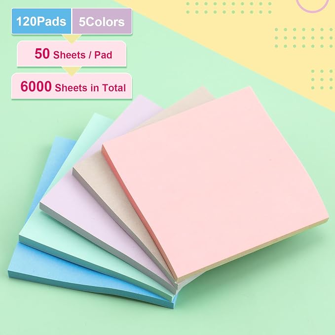 Fainne 120 Pack Sticky Notes Bulk 3 x 3 inch Self Stick Note Pads Multicolor - Image 3