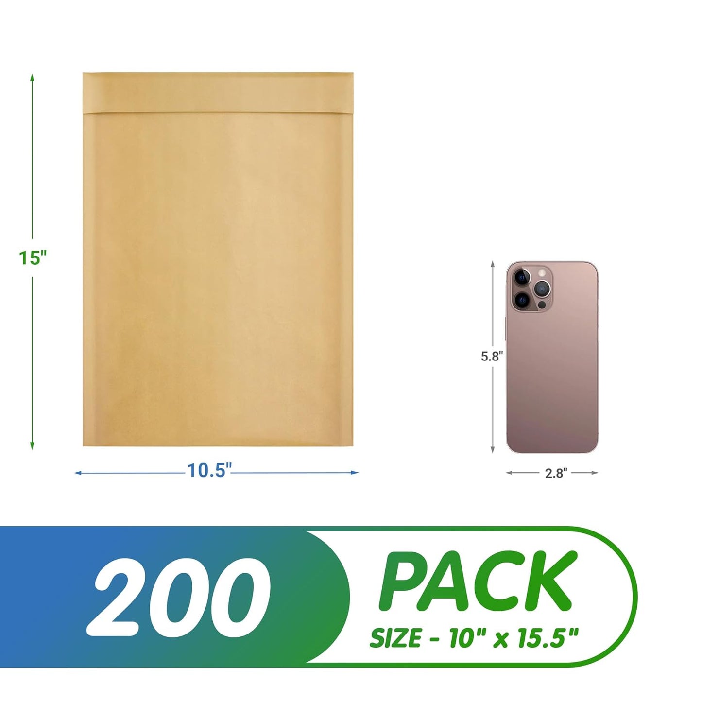 Natural Kraft Bubble Mailer Envelopes, 10.5 x 15 Inches. 200 Pack Mail Padded Envelopes Self Seal. Waterproof Kraft Bubble Mailers. Tear-Resistant Mailing Envelope Padded. Sturdy Paper Mailer