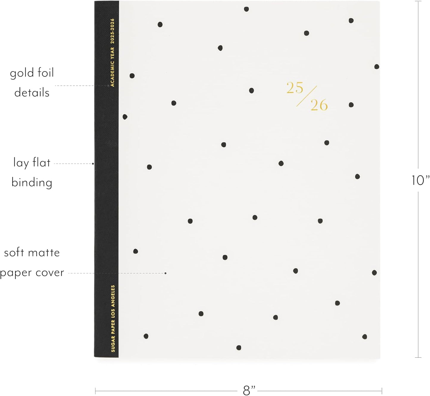 Sugar Paper 2025-2026 Monthly Academic Planner, August 2025 to July 2026, School, Teacher, College & Student Planner, 12 Month, 8” x 10”, Black Dot