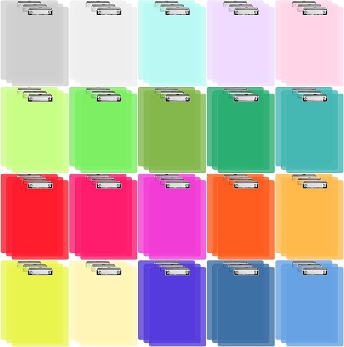 60 Pcs Plastic Clipboards Bulk 20 Assorted Colors 12.5 x 9 in Clear Colored by UZLUbuywithconfidence