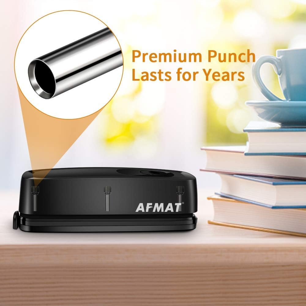 3 Hole Punch, AFMAT Electric Three Hole Punch Heavy Duty, 20-Sheet Punch Capacity, AC or Battery Operated, Effortless Punching, Long Lasting Paper Puncher for Office School Studio, Black, Model: HP01