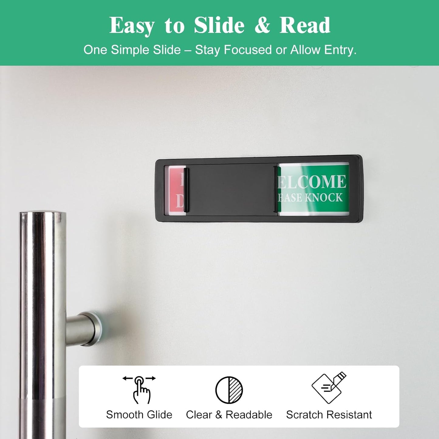 Privacy Door Sign - Do Not Disturb/Welcome Office Decor Sign with Clear Bold & Colored Text, Non-Scratch Magnetic Slider for Home Office Restroom Conference Hospital Hotel- Black