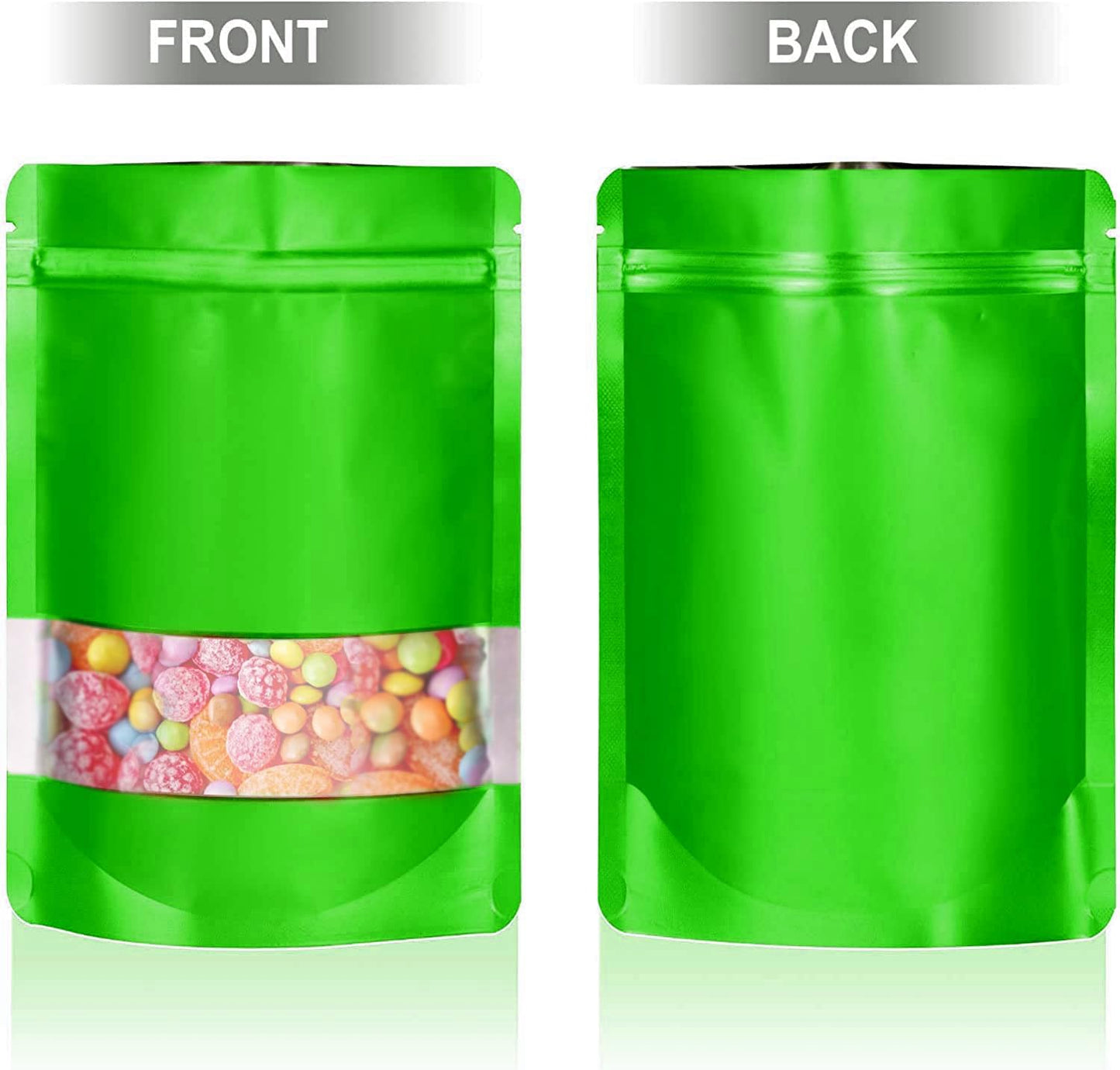 6.3"x9.5" 120pcs Mylar Bags for Food Storage,Smell Proof Bag with Matte Window Resealable Food Storage Bags for Small Business, Stand-up Foil Pouch Packaging Freeze Dried Candy Bag （Green）