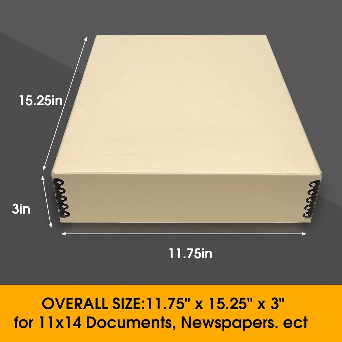 Golden State Art, Archival Storage Box, Acid-Free Drop Front Museum Box with Metal Edge for Storing Artwork Photos Documents Prints Arts And Crafts (Tan-11.75x15.25x3 Inches)