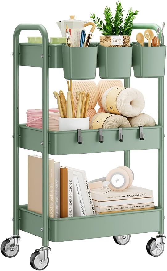 YASONIC 3-Tier Rolling Cart, 66 Pounds Capacity, Mesh Storage Organizer by YASONIC
