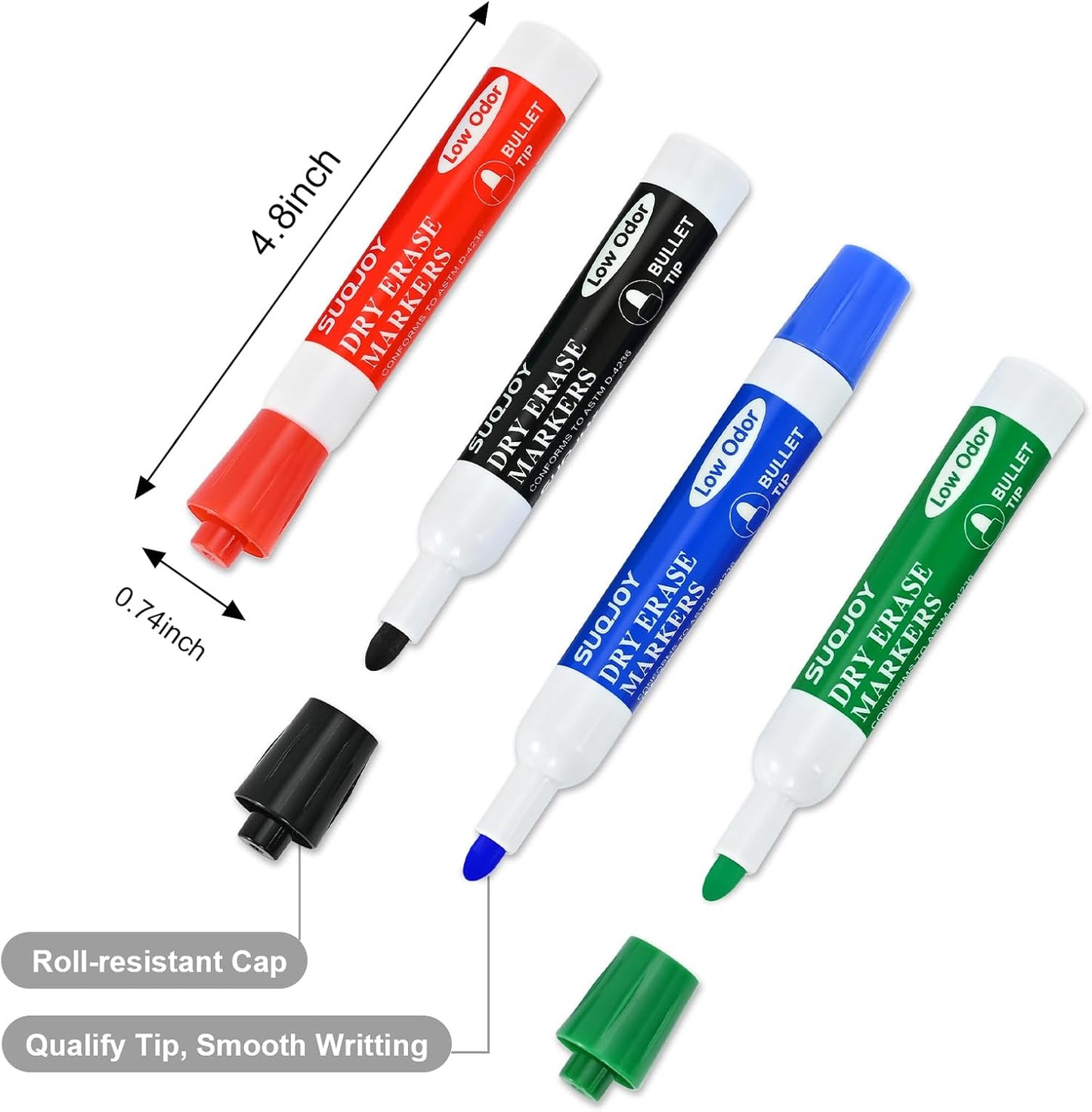 Dry Erase Markers, Bulletl Tip Whiteboard Markers, Low Odor Thick Dry Markers, 36 Bulk 12 Assorted Color Marker for Whiteboard, Classroom, Office & Home (36 Count 12 Colors)