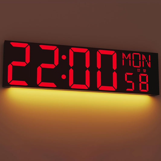 JALL 30" Large Digital Wall Mount Clock with Remote Control, Alarm, Big LED, Countdown, Auto DST, Temperature for Living Room Classroom Desk, Xmas, Birthday Gift, Black Shell Red Font
