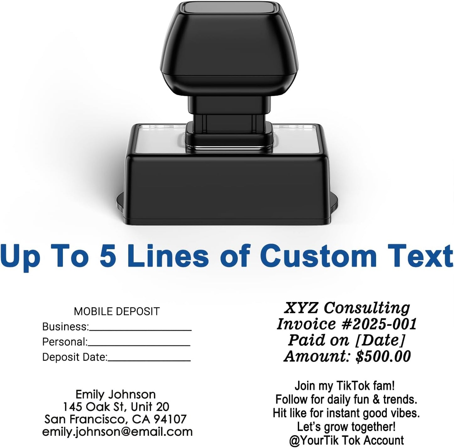 Personalized Custom Self-Inking Stamp - Up to 5 Lines of Custom Text with Clear, Consistent Impressions & Effortless Stamping