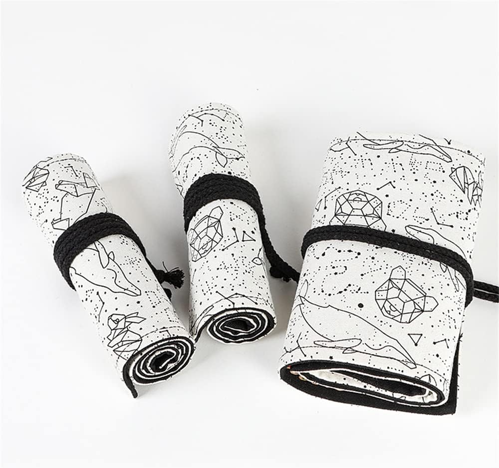 DIYOMR 24/36/72 Slots Pencil Wrap Pencil Rolls, Artist Colored Pencils Roll Up Bag Short Brushes Pouch Case Pencils Organizer for Drawing Coloring and Sketching (White Starry Sky, 36slots)