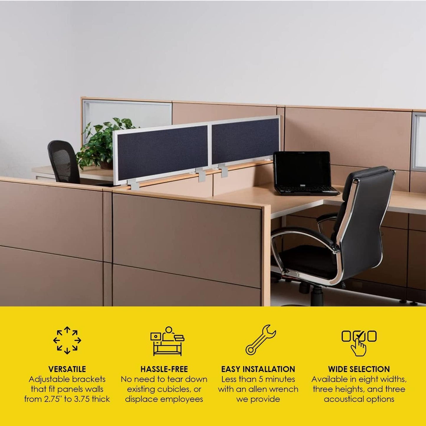 OBEX Acoustical Cubicle Privacy Screen Extender Desk Panel & Office Divider, Add Separation & Block Noise, 18" x 36", Twilight