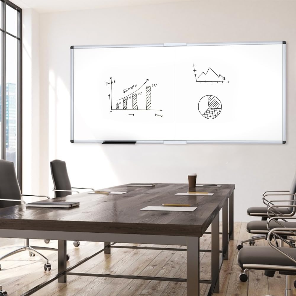 VIZ-PRO Magnetic Dry Erase Board, 96 X 48 Inches, Foldable Wall-Mounted Whiteboard with Silver Aluminum Frame & Marker Tray for School Office and Home 8' X 4'